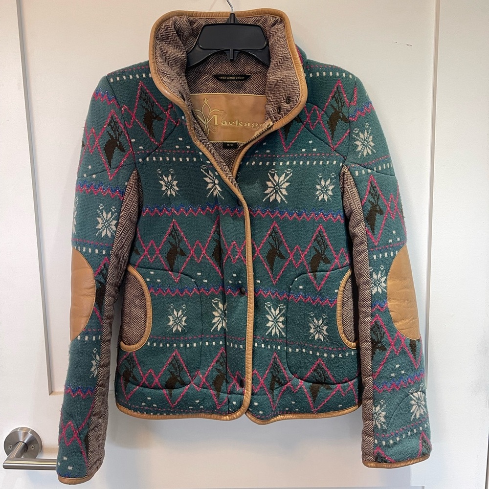 Mackage Wool Leather Trimmed Elbow Patch Coat Size Medium